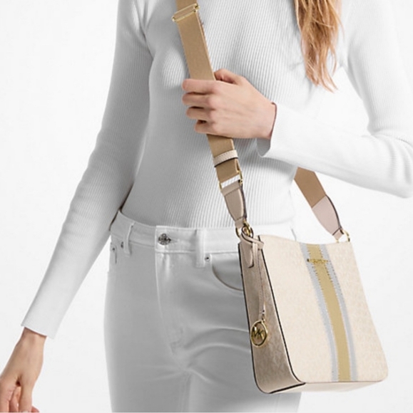 Michael Kors Jet Set Travel Small Signature Logo and Metallic Messenger Bag - Picture 4 of 6